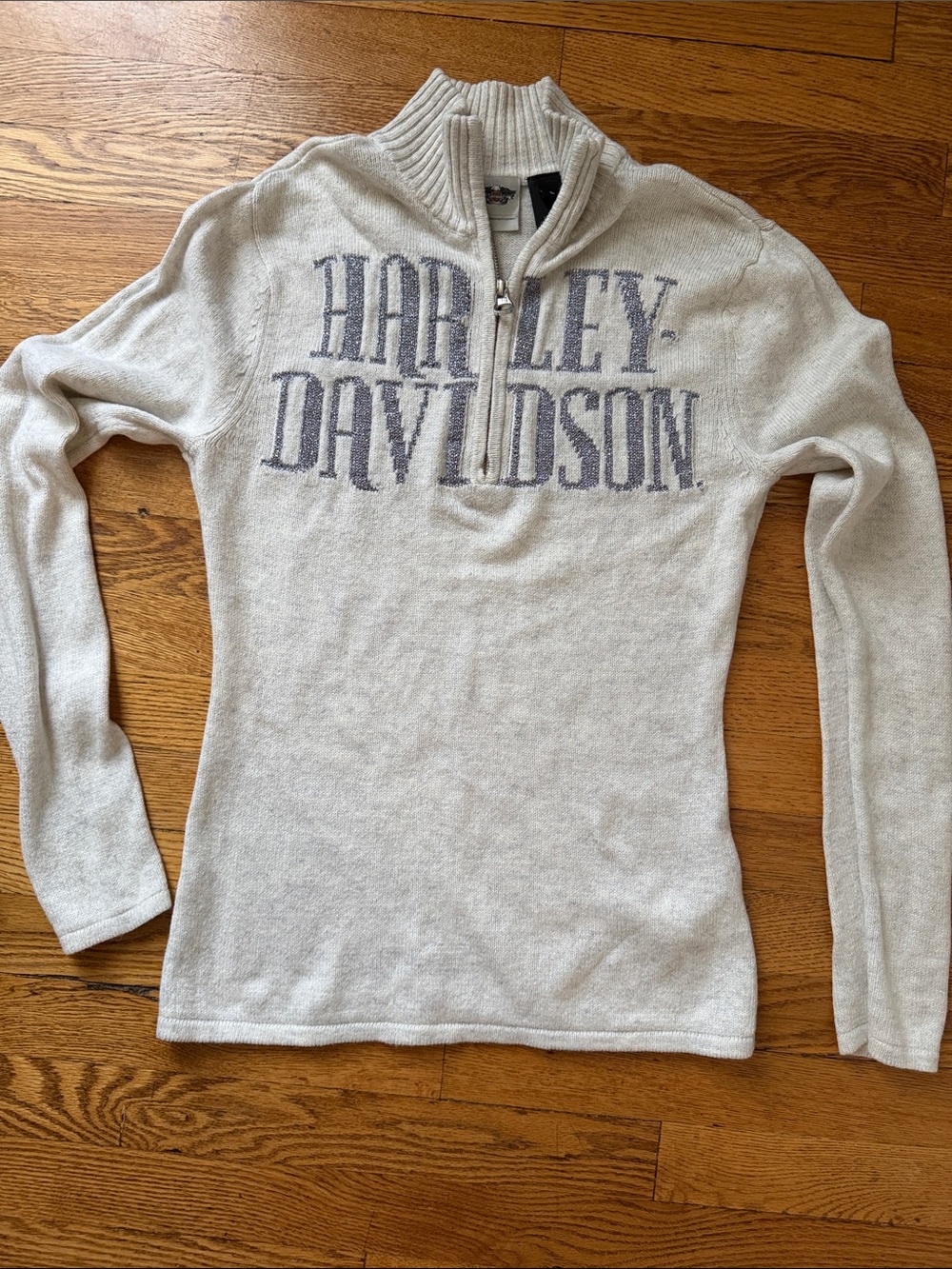 Harley-Davidson Cream Half-Zip Knit sweater Pullover with Gray Logo